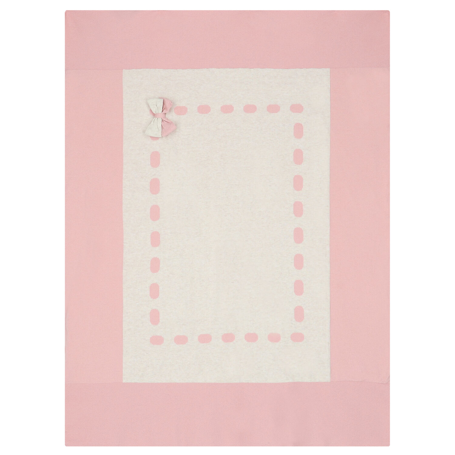 Baby Girls Pink & Ivory Knitted Blanket, 1, hi-res